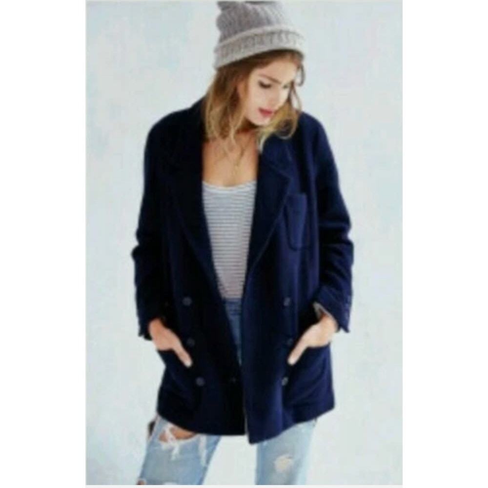BDG Urban Outfitters Navy Blue Wool Blend Melton Boyfriend Coat Women's sz. XS